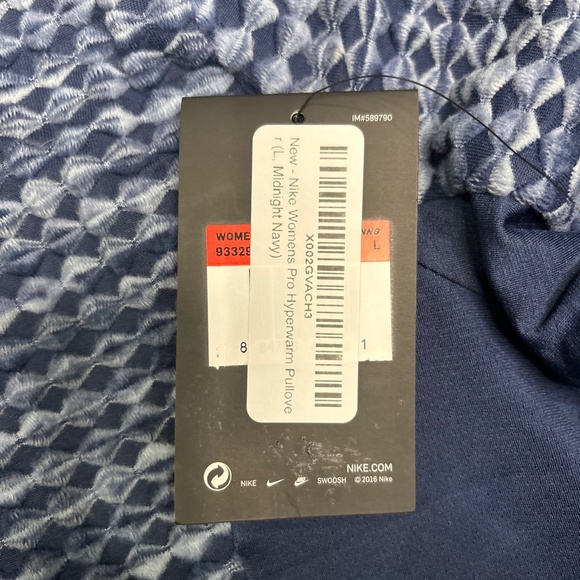 Nike Pro HyperWarm Shirt Women Large Training Navy Pullover Top Workout Running - Picture 6 of 11